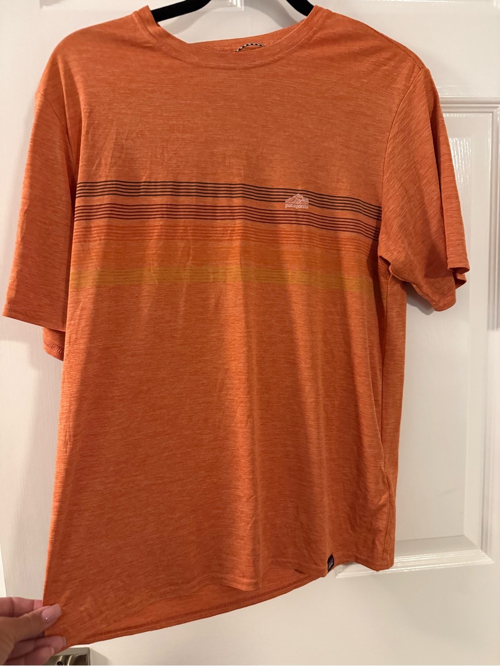 Patagonia Orange Short-Sleeve Crew with Stripe Band